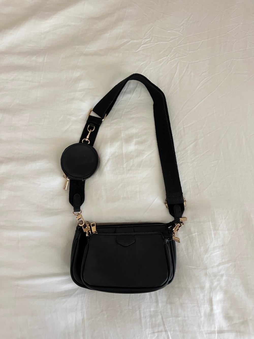Black Pouch Crossbody Purse with Multiple Pouches for Storage Adjustable
